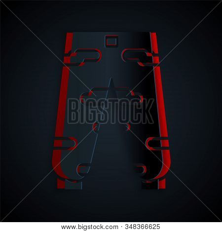 Paper Cut Camouflage Cargo Pants Icon Isolated On Black Background. Paper Art Style. Vector Illustra