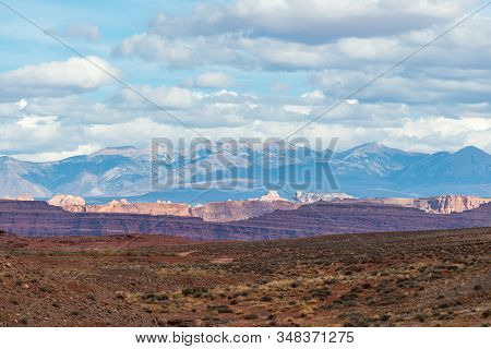 Travel And Tourism Cenes From The Western United States. Red Rock Formations And Dramatic Landscapes