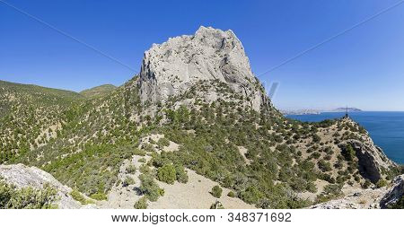 Crimea. View Of Mount Sokol (kush-kaya) From Novyy Svet. Sunny Day In September.