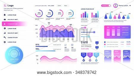 Dashboard Ui. Admin Panel Vector Design Template With Infographic Elements, Hud Diagram, Info Graphi