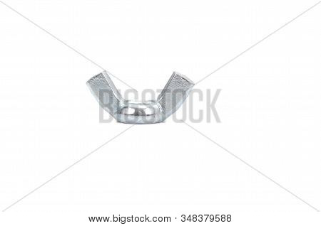 Wing Nut For Bolt With A Six Sided Head, Wing Nut For Hex Screw Bolt Isolated On White Background.