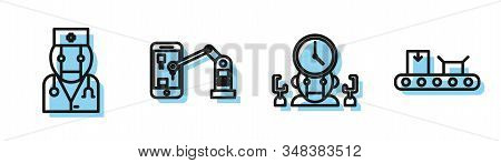 Set Line Robot And Digital Time Manager, Robot Doctor, Industrial Machine Robotic Robot Arm Hand And