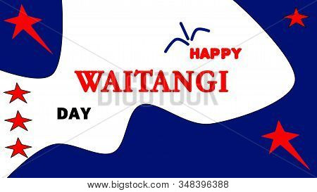 Flag Colors Of New Zealand Design. Happy Waitangi Day Text. Celebrating Waitangi Day In New Zealand 