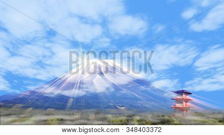 3D Rendering Of Nice Lighting With Blue Sky And Mountain