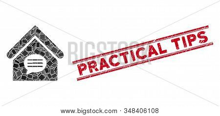 Mosaic Realty Message Pictogram And Red Practical Tips Seal Stamp Between Double Parallel Lines. Fla