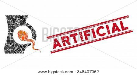 Mosaic Artificial Insemination Pictogram And Red Artificial Rubber Print Between Double Parallel Lin