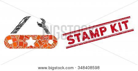 Mosaic Universal Multitool Knife Icon And Red Stamp Kit Seal Stamp Between Double Parallel Lines. Fl
