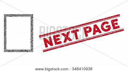 Mosaic Page Pictogram And Red Next Page Seal Stamp Between Double Parallel Lines. Flat Vector Page M