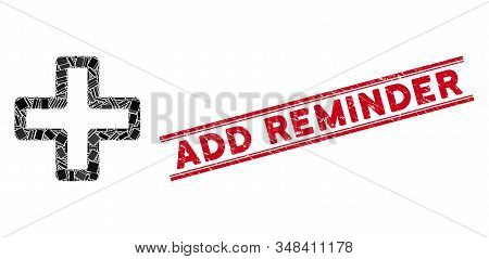 Mosaic Add Pictogram And Red Add Reminder Stamp Between Double Parallel Lines. Flat Vector Add Mosai