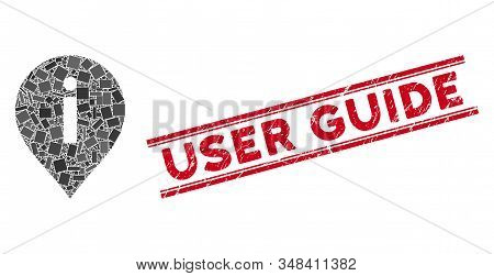 Mosaic Information Marker Icon And Red User Guide Seal Stamp Between Double Parallel Lines. Flat Vec