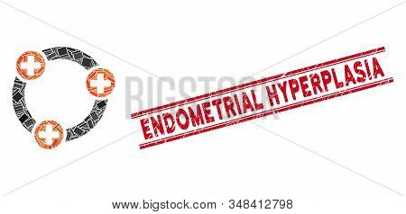 Mosaic Medical Collaboration Pictogram And Red Endometrial Hyperplasia Stamp Between Double Parallel