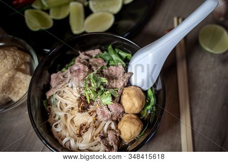 Thai Style Noodle Blood Soup,boat Noodle,delicious Dish,famous Thai Noodle Soup. Thai Peoples Call B