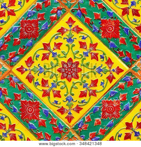 Old Over 151 Year Wall Ceramic Tiles Patterns Handcraft From Thailand Temple Wall Public
