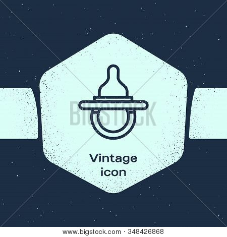 Grunge Line Baby Dummy Pacifier Icon Isolated On Blue Background. Toy Of A Child. Monochrome Vintage