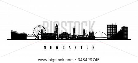 Newcastle Skyline Horizontal Banner. Black And White Silhouette Of Newcastle, United Kingdom. Vector