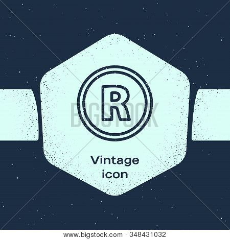 Grunge Line Registered Trademark Icon Isolated On Blue Background. Monochrome Vintage Drawing. Vecto