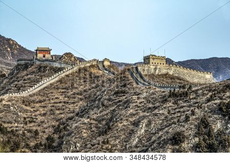Buildings Of A Fragment Of The Great Chinese Wall In The Mountains Near Bejing