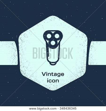 Grunge Line Electric Razor Blade For Men Icon Isolated On Blue Background. Electric Shaver. Monochro