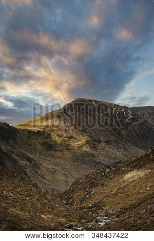 Majestic Autumn Fall Landscape Image Of Mountain Peaks In Lake District Near Buttermere With Gorgeou
