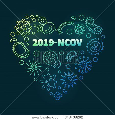 2019-ncov And Viruses Outline Icons In Heart Shape Vector Concept Colored Illustration On Dark Backg