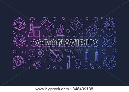 Coronavirus Vector Concept Thin Line Horizontal Colorful Illustration On Dark Background