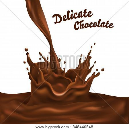 Delicate Appetizing Hot Dark Chocolade Drink Pouring With Splash Realistic Brown Image Against White