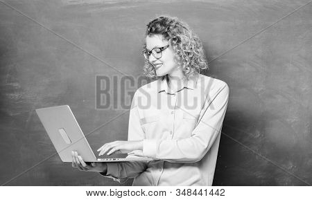 Online Course. School Teacher Notebook Chalkboard Background. Distance Learning. Modern Education. S