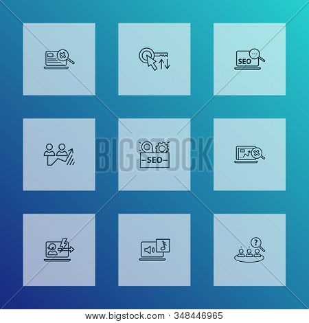 Seo Icons Line Style Set With Immediate Response, Search Optimization, Search Content And Other Assi