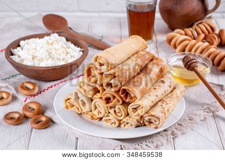 Delicious Pancakes. Thin Pancakes. Russian Bliny