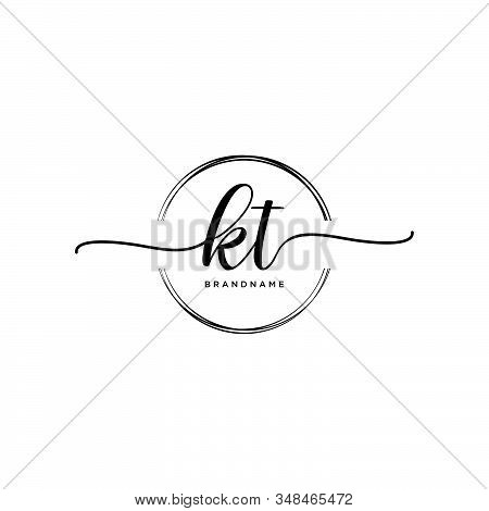 Kt Initial Handwriting Logo With Circle Template Vector.