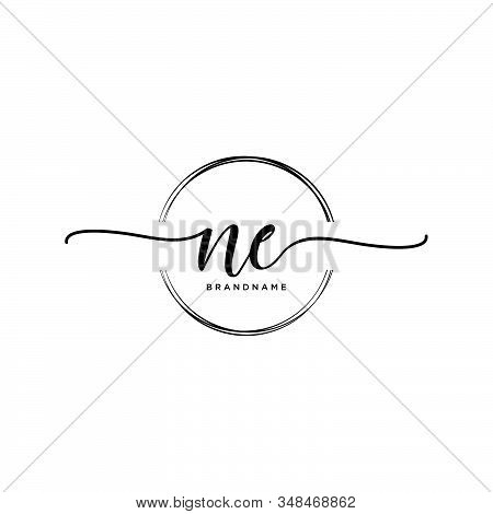 Ne Initial Handwriting Logo With Circle Template Vector.