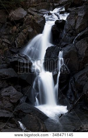 Dob Gill Waterfall.  A Waterfall Situated In Woodland To The West Of Thirlmere Reservoir, In The Eng