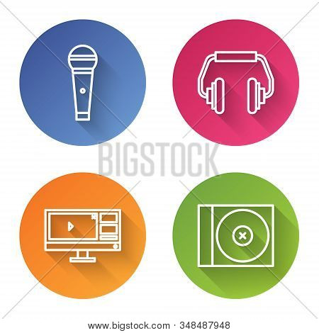 Set Line Microphone, Headphones, Video Recorder Or Editor Software On Monitor And Cd Or Dvd Disk. Co