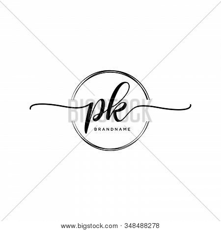 Pk Initial Handwriting Logo With Circle Template Vector.