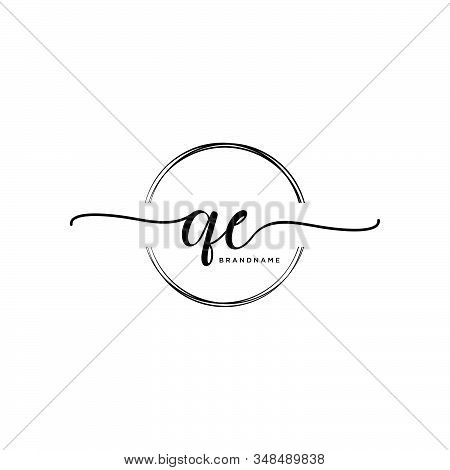 Qe Initial Handwriting Logo With Circle Template Vector.