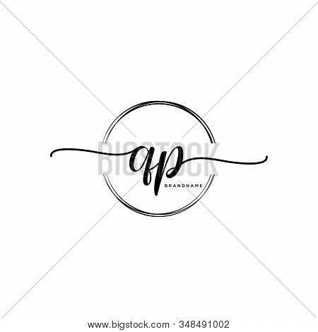 Qp Initial Handwriting Logo With Circle Template Vector.