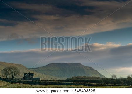 Sunset Over Ingleborough Is The Second-highest Mountain In The Yorkshire Dales. It Is One Of The Yor
