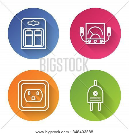 Set Line Battery In Pack, Ampere Meter, Multimeter, Voltmeter, Electrical Outlet In The Usa And Elec