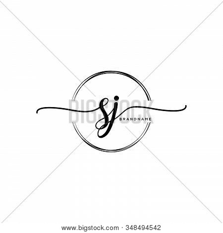 Sj Initial Handwriting Logo With Circle Template Vector.