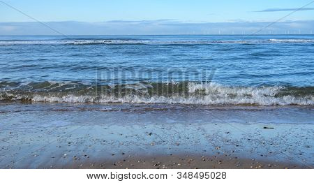 Dutch Landscape, North Sea Sandy Beach During Low Tide Near Castricum Aan Zee, Winter In Netherlands
