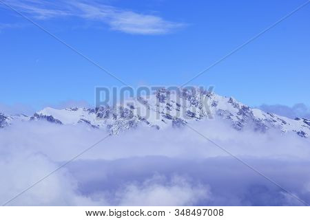 Impressive Winter Landscape With A Mountain Peak On A Sunny Day In La Tzoumaz, Riddes, Switzerland