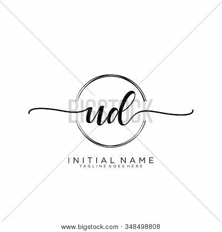 Ud Initial Handwriting Logo With Circle Template Vector.