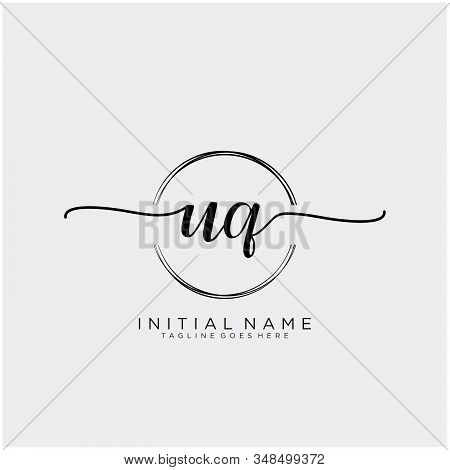 Uq Initial Handwriting Logo With Circle Template Vector.
