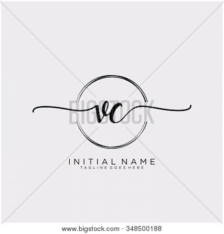 Vc Initial Handwriting Logo With Circle Template Vector.