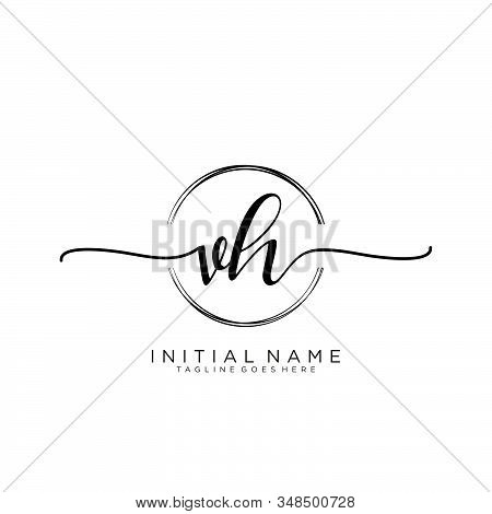 Vh Initial Handwriting Logo With Circle Template Vector.