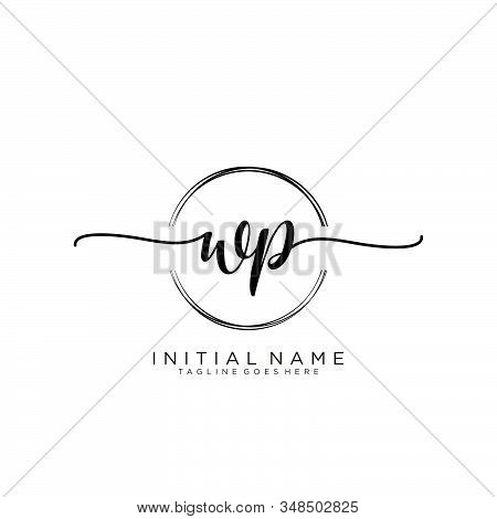 Wp Initial Handwriting Logo With Circle Template Vector.