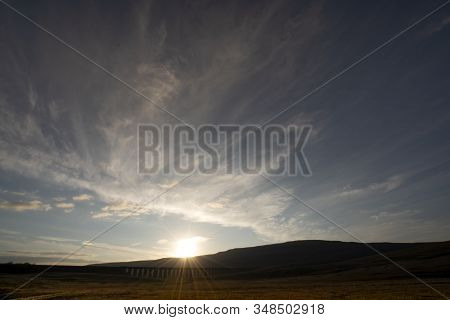 Sunset Over Iconic Yorkshire Landmark Ribblehead Viaduct