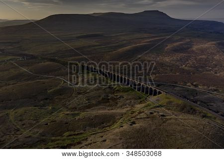 Sunset Over Iconic Yorkshire Landmark Ribblehead Viaduct