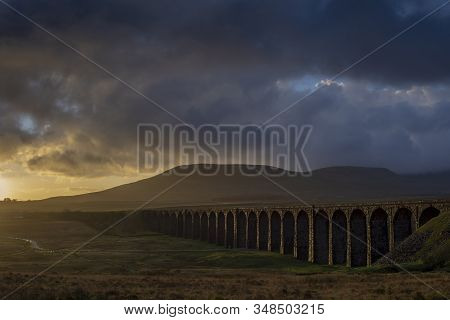 Sunset Over Iconic Yorkshire Landmark Ribblehead Viaduct