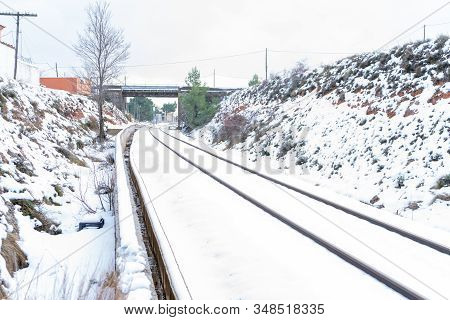 Snowy Train Tracks In The Town Of Barracas